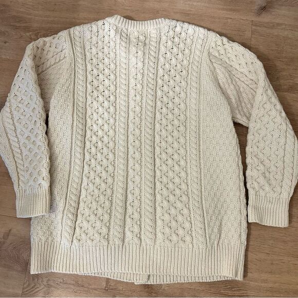 Aran Crafts Cable Knit Cream Cardigan Ireland Irish Fisherman Sweater Sz Large - Picture 6 of 7
